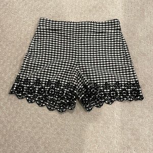 J.Crew black and white gingham shorts with embroidered detail, size 6.